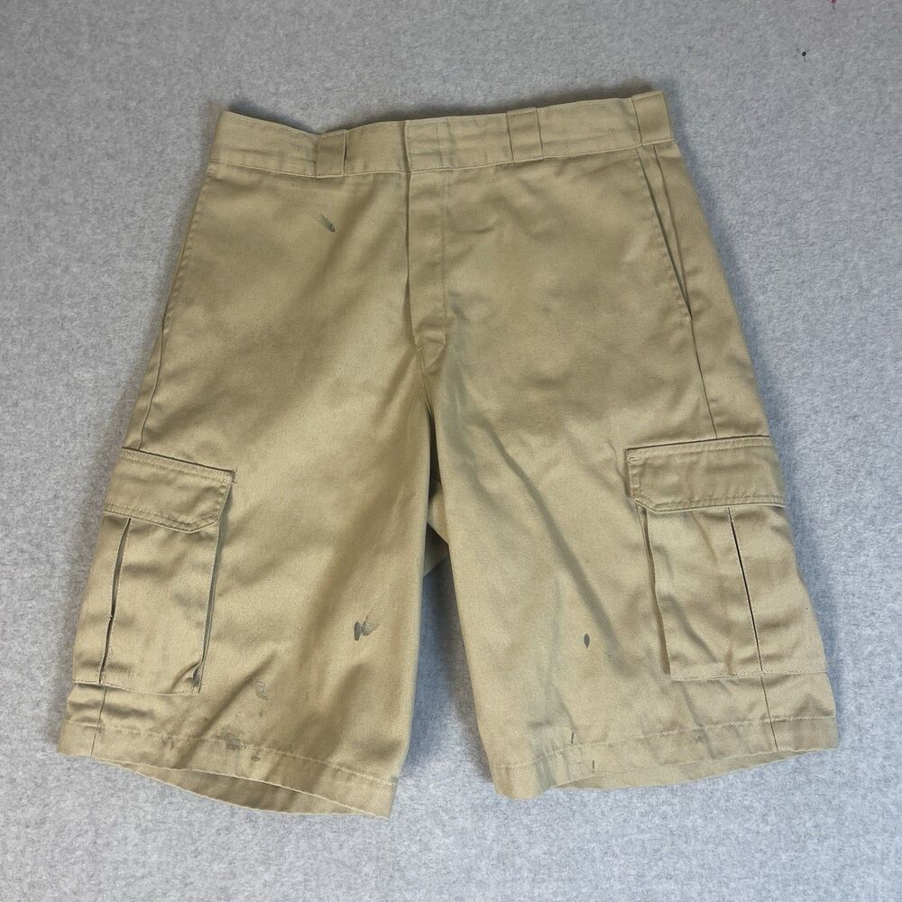 Distressed Y2K Dickies Men's Beige Twill Cargo Shorts Flat Front Pockets WR888DS